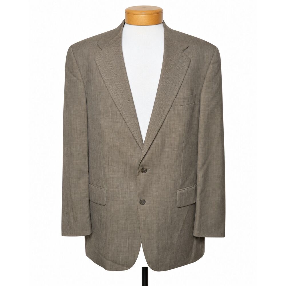 Vintage Chaps Ralph Lauren Houndstooth Blazer Jacket Mens 44T 44L 100% Wool Silk